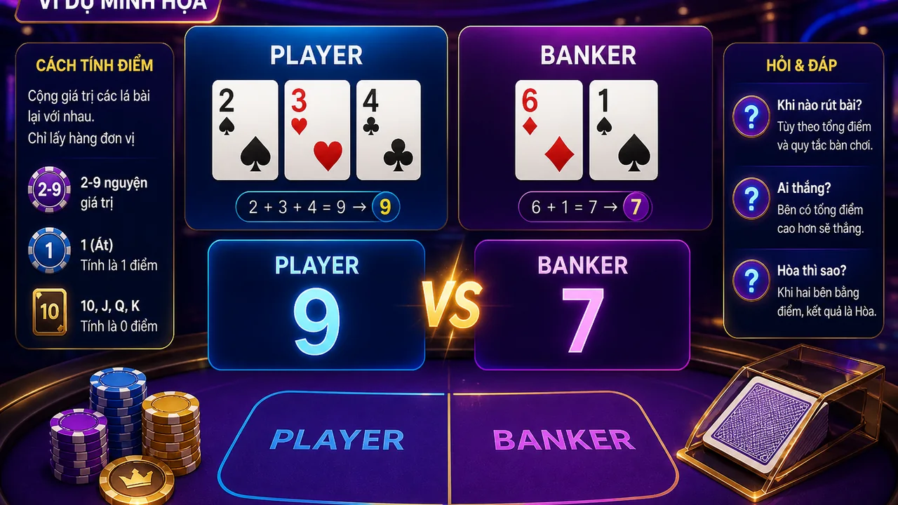Hỏi nhanh về cửa, điểm và lá thứ ba: luật baccarat và ví dụ ván chơi sin88