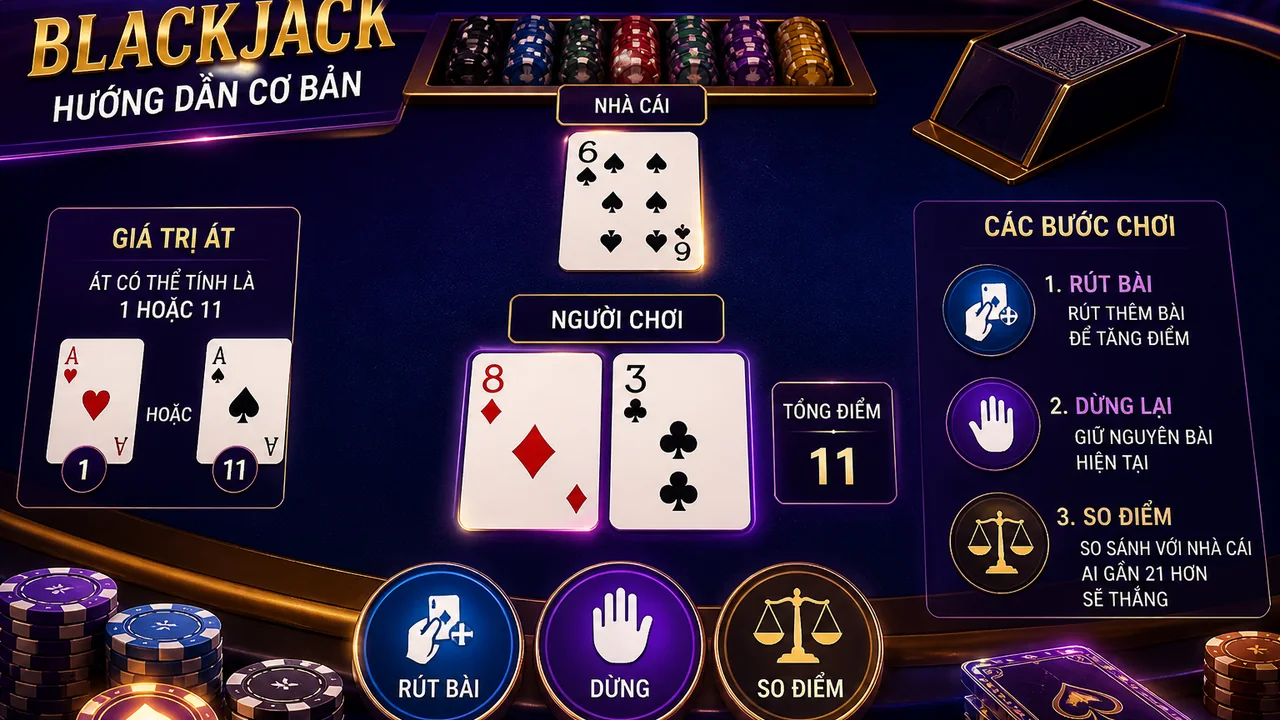 Từ lá bài đầu tiên đến điểm dừng: luật blackjack và cách tính điểm sin88 cho người mới